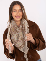 Beżowa damska chusta z frędzlami