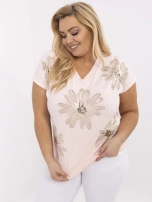 Jasnoróżowa bluzka plus size z krótkim rękawem