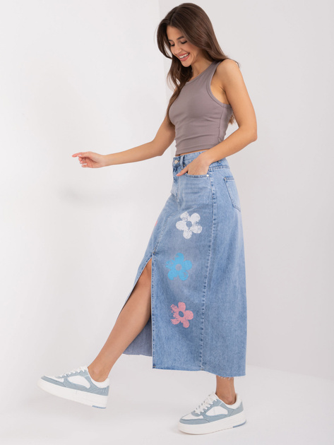 Hurt Niebieska midi spódnica jeansowa z nadrukiem