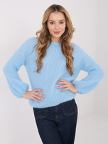 Jasnoniebieski damski sweter z okrągłym dekoltem 