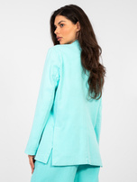 Turkusowa jeansowa marynarka z zapięciem na guzik RUE PARIS 