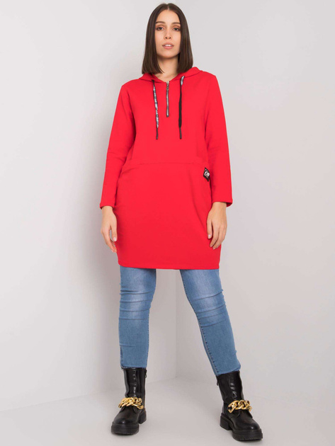 Czerwona bawełniana tunika plus size z kapturem Kierra