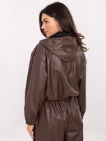 Brązowa skórzana kurtka z suwakiem RUE PARIS