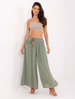 Khaki flowy viscose pants Surie OCH BELLA.
