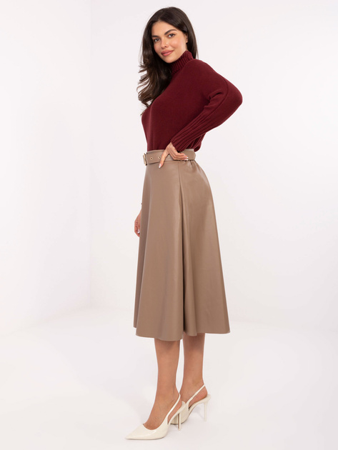 Ciemnobeżowa midi spódnica z ekoskóry