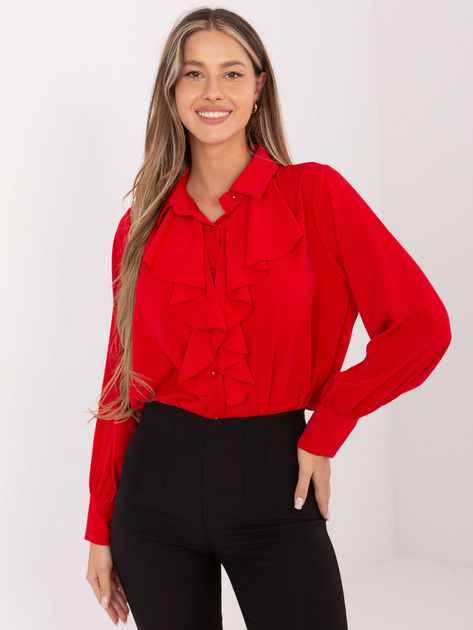 Czerwona elegancka koszula z żabotem