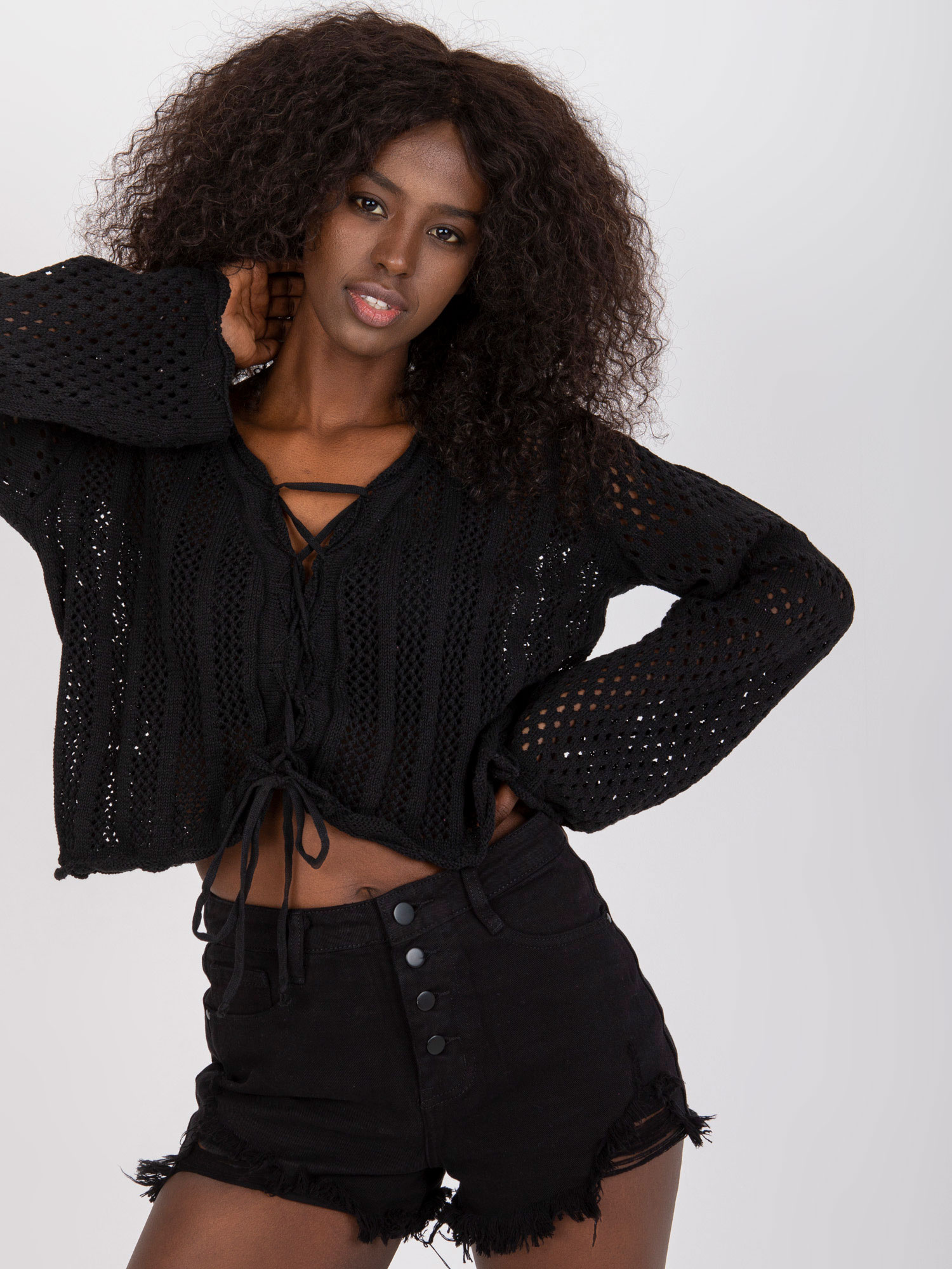 Black Women's High Waist Denim Shorts 