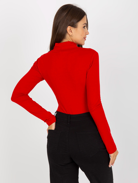 Hurtownia Czerwona bluzka basic z golfem i wycięciem