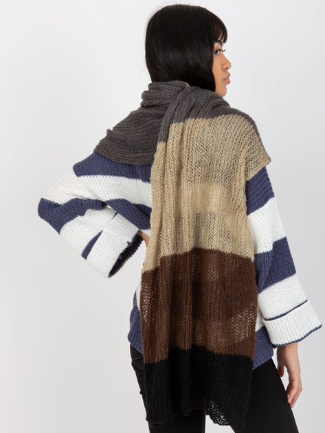 Hurt Czarno-brązowy damski szal zimowy z dzianiny