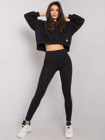 Czarne legginsy bawełniane z lampasami Lea RUE PARIS