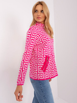 Hurt Fuksjowo-biały sweter z golfem we wzory