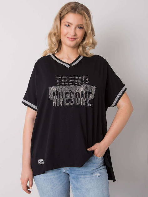 Czarna bluzka plus size z aplikacją Billi