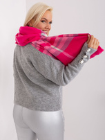 Hurtownia Różowo-szary długi szal z frędzlami 