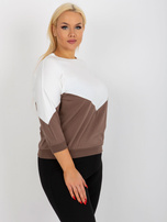 Hurt Ecru-brązowa bluzka plus size basic z rękawem 3/4