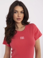 Koralowa damska bluzka z okrągłym dekoltem