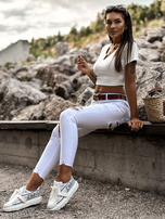 Hurt Ecru top basic w prążek z wycięciem MAYFLIES