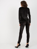 Hurt Czarny damski komplet welurowy z aplikacją z dżetów