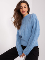 Hurt Jasnoniebieski damski sweter z warkoczami 