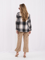 Camel corduroy cargo pants with a waist tie.