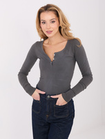 Grafitowa bluzka z guzikami przy dekolcie