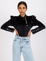 Black velour blouse with frills Capri