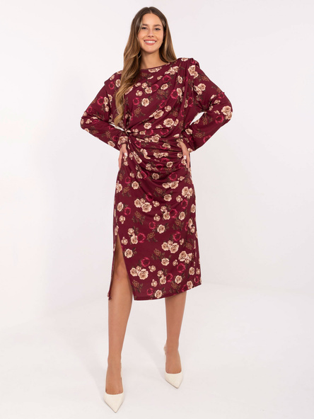 Bordowa midi sukienka z rozcięciem RUE PARIS