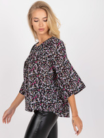 Czarna luźna bluzka z kwiatowym nadrukiem ZULUNA