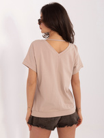 Beżowa bluzka z dekoltem na plecach RUE PARIS 