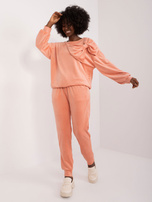 Hurt Brzoskwiniowy dwuczęściowy komplet welurowy ze spodniami