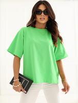Zielony t-shirt oversize z okrągłym dekoltem RUE PARIS