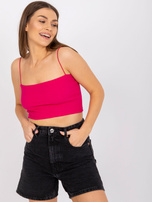 Fuksjowy krótki top w prążek na ramiączkach Aria RUE PARIS