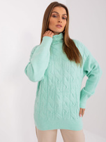 Hurtownia Miętowy dzianinowy sweter z golfem