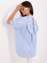 Biało-niebieska koszula oversize z bufiastym rękawem RUE PARIS 