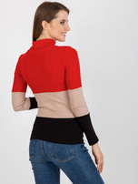 Hurt Czerwono-czarna prążkowana bluzka basic z golfem