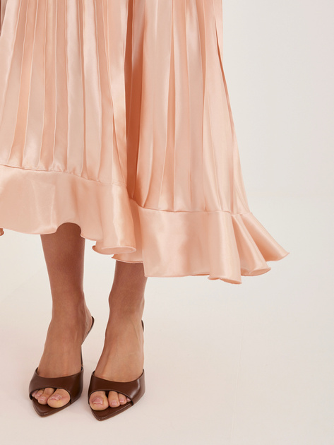 Brzoskwiniowa elegancka sukienka bez rękawów RUE PARIS