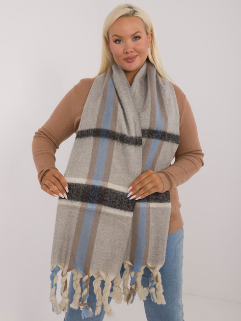 Hurtownia Szary ciepły szal damski z grubej dzianiny z frędzlami