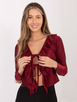 Bordowa krótka bluzka z wiązaniem