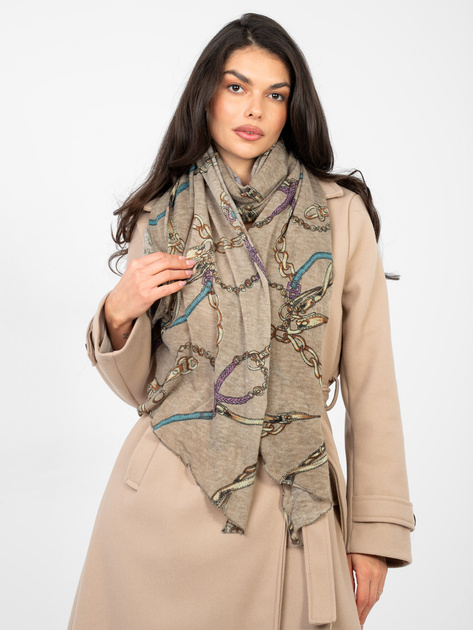 Beżowa damska chusta z printem
