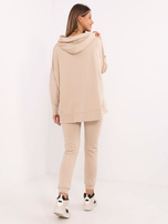 Hurt Beżowy dresowy komplet basic z bluzą z kapturem