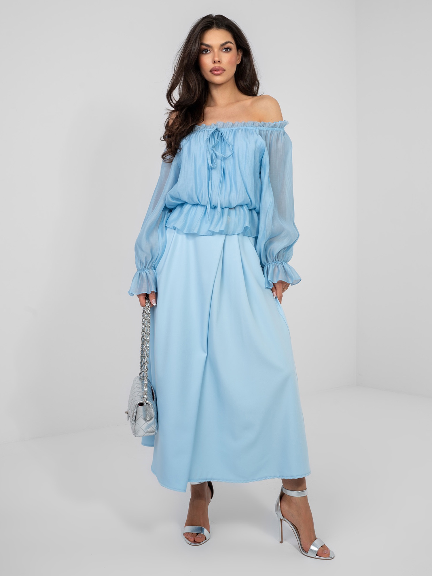 Jasnoniebieska bluzka hiszpanka z gumką RUE PARIS