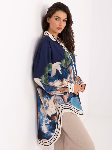 Granatowa asymetryczna koszula z kołnierzykiem RUE PARIS