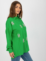 Wholesale Green oversized button-up shirt with embroidery.