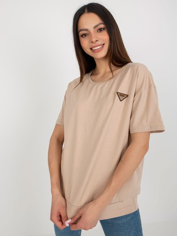 Wholesale Beige oversized blouse with short sleeves.