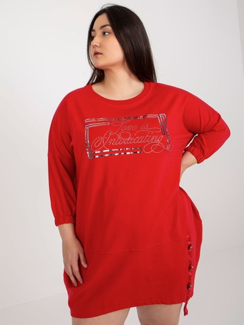 Hurt Czerwona dresowa sukienka plus size z napisem