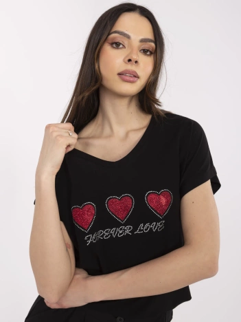 Czarny bawełniany t-shirt z dżetami