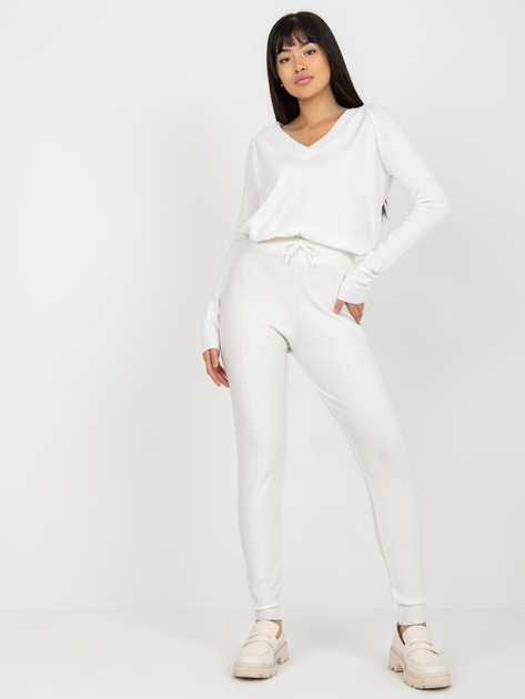 Hurtownia Ecru damskie spodnie dzianinowe ze ściągaczem