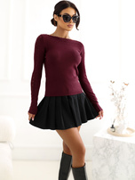 Bordeaux eleganter Pullover mit Spitzenborte.