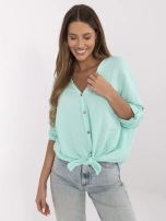 Miętowa muślinowa koszula z drewnianymi guzikami