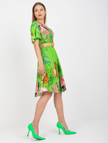Light green dress with prints and braided belt 