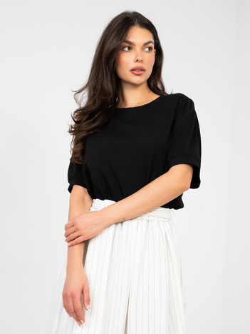 Czarna bluzka basic z krótkim rękawem RUE PARIS